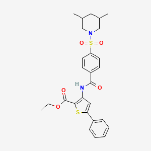 molecular formula C27H30N2O5S2 B2545674 3-(4-((3,5-二甲基哌啶-1-基)磺酰基)苯甲酰氨基)-5-苯基噻吩-2-羧酸乙酯 CAS No. 393837-46-2