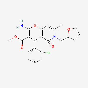molecular formula C22H23ClN2O5 B2545688 methyl 2-amino-4-(2-chlorophenyl)-7-methyl-5-oxo-6-(tetrahydrofuran-2-ylmethyl)-5,6-dihydro-4H-pyrano[3,2-c]pyridine-3-carboxylate CAS No. 758704-48-2