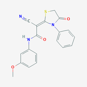 molecular formula C19H15N3O3S B254571 2-cyano-N-(3-methoxyphenyl)-2-(4-oxo-3-phenyl-1,3-thiazolidin-2-ylidene)acetamide 