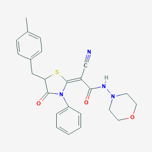 molecular formula C24H24N4O3S B254572 2-cyano-2-[5-(4-methylbenzyl)-4-oxo-3-phenyl-1,3-thiazolidin-2-ylidene]-N-(4-morpholinyl)acetamide 