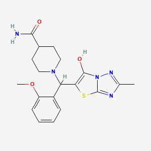 molecular formula C19H23N5O3S B2545722 1-((6-Hydroxy-2-methylthiazolo[3,2-b][1,2,4]triazol-5-yl)(2-methoxyphenyl)methyl)piperidine-4-carboxamide CAS No. 869344-65-0