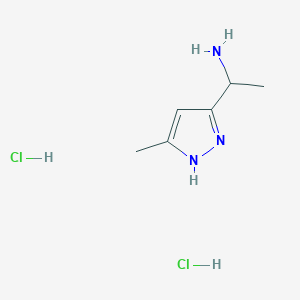 molecular formula C6H13Cl2N3 B2545728 1-(5-Methyl-1H-pyrazol-3-yl)ethan-1-amine dihydrochloride CAS No. 2228123-55-3