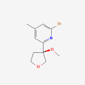 molecular formula C11H14BrNO2 B2545738 2-bromo-6-[(3S)-3-methoxytetrahydrofuran-3-yl]-4-methyl-pyridine CAS No. 2368946-04-5