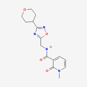 molecular formula C15H18N4O4 B2545745 1-methyl-2-oxo-N-((3-(tetrahydro-2H-pyran-4-yl)-1,2,4-oxadiazol-5-yl)methyl)-1,2-dihydropyridine-3-carboxamide CAS No. 2034534-71-7