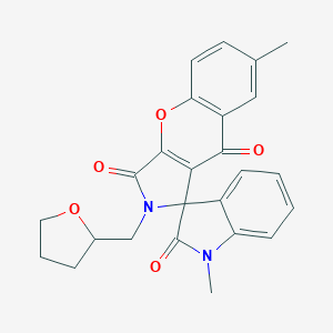 molecular formula C25H22N2O5 B254575 1',7-dimethyl-2-(tetrahydrofuran-2-ylmethyl)-2H-spiro[chromeno[2,3-c]pyrrole-1,3'-indole]-2',3,9(1'H)-trione 
