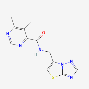 molecular formula C12H12N6OS B2545750 5,6-Dimethyl-N-([1,3]thiazolo[3,2-b][1,2,4]triazol-6-ylmethyl)pyrimidine-4-carboxamide CAS No. 2415532-02-2