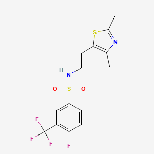 molecular formula C14H14F4N2O2S2 B2545758 N-(2-(2,4-dimethylthiazol-5-yl)ethyl)-4-fluoro-3-(trifluoromethyl)benzenesulfonamide CAS No. 873009-88-2