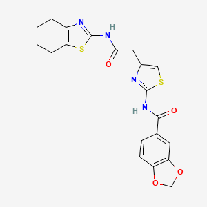 molecular formula C20H18N4O4S2 B2545762 N-(4-(2-oxo-2-((4,5,6,7-tetrahydrobenzo[d]thiazol-2-yl)amino)ethyl)thiazol-2-yl)benzo[d][1,3]dioxole-5-carboxamide CAS No. 1210998-39-2