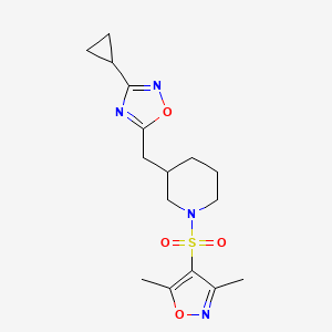 molecular formula C16H22N4O4S B2545763 3-Cyclopropyl-5-((1-((3,5-dimethylisoxazol-4-yl)sulfonyl)piperidin-3-yl)methyl)-1,2,4-oxadiazole CAS No. 1705076-98-7