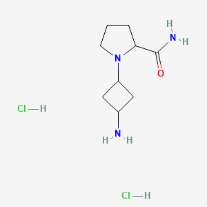 molecular formula C9H19Cl2N3O B2545765 1-(3-Aminocyclobutyl)pyrrolidine-2-carboxamide;dihydrochloride CAS No. 2411200-44-5