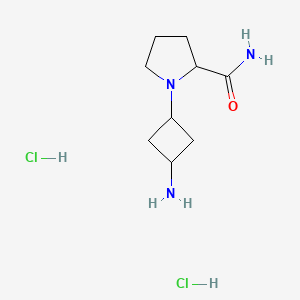 molecular formula C9H19Cl2N3O B2545765 1-(3-氨基环丁基)吡咯烷-2-甲酰胺；二盐酸盐 CAS No. 2411200-44-5