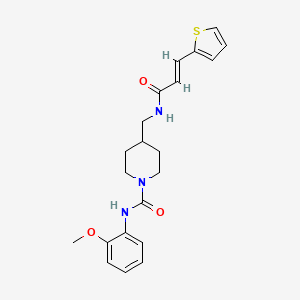 molecular formula C21H25N3O3S B2545770 (E)-N-(2-methoxyphenyl)-4-((3-(thiophen-2-yl)acrylamido)methyl)piperidine-1-carboxamide CAS No. 1235692-93-9