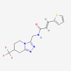 molecular formula C15H15F3N4OS B2545776 (E)-3-(thiophen-2-yl)-N-((7-(trifluoromethyl)-5,6,7,8-tetrahydro-[1,2,4]triazolo[4,3-a]pyridin-3-yl)methyl)acrylamide CAS No. 2034998-00-8