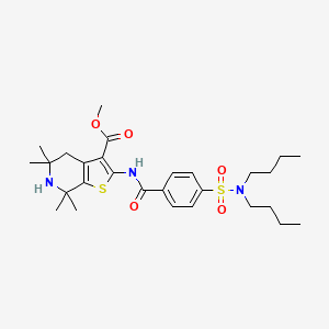 molecular formula C28H41N3O5S2 B2545780 Methyl 2-[[4-(dibutylsulfamoyl)benzoyl]amino]-5,5,7,7-tetramethyl-4,6-dihydrothieno[2,3-c]pyridine-3-carboxylate CAS No. 449782-51-8