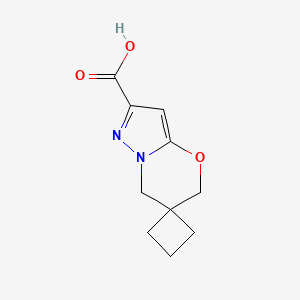 molecular formula C10H12N2O3 B2545781 螺[5,7-二氢吡唑并[5,1-b][1,3]恶嗪-6,1'-环丁烷]-2-羧酸 CAS No. 1707365-33-0
