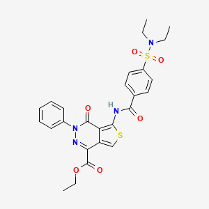 molecular formula C26H26N4O6S2 B2545790 5-[[4-(二乙基氨磺酰)苯甲酰]氨基]-4-氧代-3-苯基噻吩并[3,4-d]哒嗪-1-羧酸乙酯 CAS No. 851947-69-8