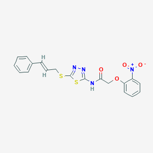 molecular formula C19H16N4O4S2 B254581 2-(2-nitrophenoxy)-N-(5-{[(2E)-3-phenylprop-2-en-1-yl]sulfanyl}-1,3,4-thiadiazol-2-yl)acetamide 