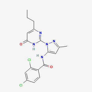 molecular formula C18H17Cl2N5O2 B2545815 2,4-dichloro-N-[3-methyl-1-(6-oxo-4-propyl-1,6-dihydropyrimidin-2-yl)-1H-pyrazol-5-yl]benzamide CAS No. 1002932-00-4
