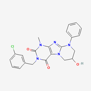 molecular formula C22H20ClN5O3 B2545837 3-(3-chlorobenzyl)-7-hydroxy-1-methyl-9-phenyl-6,7,8,9-tetrahydropyrimido[2,1-f]purine-2,4(1H,3H)-dione CAS No. 845900-78-9