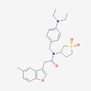 molecular formula C26H32N2O4S B254585 N-[4-(diethylamino)benzyl]-N-(1,1-dioxidotetrahydrothien-3-yl)-2-(5-methyl-1-benzofuran-3-yl)acetamide 