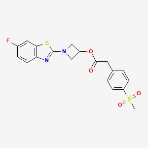 molecular formula C19H17FN2O4S2 B2545858 1-(6-氟苯并[d]噻唑-2-基)氮杂环丁-3-基 2-(4-(甲磺酰基)苯基)乙酸酯 CAS No. 1396765-67-5