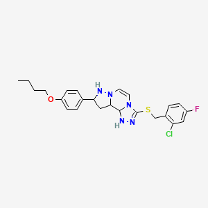 molecular formula C24H21ClFN5OS B2545882 11-(4-Butoxyphenyl)-5-{[(2-chloro-4-fluorophenyl)methyl]sulfanyl}-3,4,6,9,10-pentaazatricyclo[7.3.0.0^{2,6}]dodeca-1(12),2,4,7,10-pentaene CAS No. 1326910-05-7