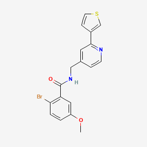 molecular formula C18H15BrN2O2S B2545884 2-bromo-5-methoxy-N-((2-(thiophen-3-yl)pyridin-4-yl)methyl)benzamide CAS No. 2034395-72-5