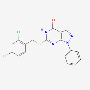 molecular formula C18H12Cl2N4OS B2545887 6-((2,4-dichlorobenzyl)thio)-1-phenyl-1H-pyrazolo[3,4-d]pyrimidin-4(5H)-one CAS No. 921486-46-6