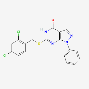 molecular formula C18H12Cl2N4OS B2545887 6-((2,4-二氯苄基)硫代)-1-苯基-1H-吡唑并[3,4-d]嘧啶-4(5H)-酮 CAS No. 921486-46-6