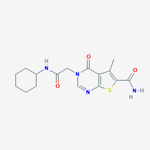 molecular formula C16H20N4O3S B254590 3-[2-(Cyclohexylamino)-2-oxoethyl]-5-methyl-4-oxo-3,4-dihydrothieno[2,3-d]pyrimidine-6-carboxamide 