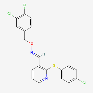 molecular formula C19H13Cl3N2OS B2545900 2-((4-氯苯基)硫代)烟酰醛 O-(3,4-二氯苄基)肟 CAS No. 478030-99-8