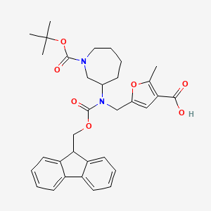 molecular formula C33H38N2O7 B2545905 5-[[9H-Fluoren-9-ylmethoxycarbonyl-[1-[(2-methylpropan-2-yl)oxycarbonyl]azepan-3-yl]amino]methyl]-2-methylfuran-3-carboxylic acid CAS No. 2137548-41-3