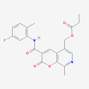 molecular formula C21H19FN2O5 B2545908 {3-[(5-fluoro-2-méthylphényl)carbamoyl]-8-méthyl-2-oxo-2H-pyrano[2,3-c]pyridin-5-yl}methyl propanoate CAS No. 951517-41-2