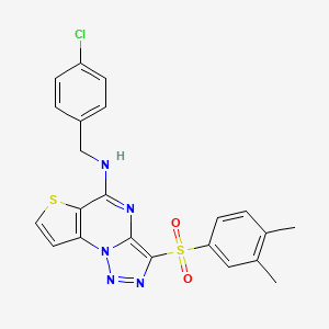 molecular formula C22H18ClN5O2S2 B2545946 N-(4-chlorobenzyl)-3-((3,4-dimethylphenyl)sulfonyl)thieno[2,3-e][1,2,3]triazolo[1,5-a]pyrimidin-5-amine CAS No. 892734-73-5