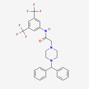 molecular formula C27H25F6N3O B2545947 N-(3,5-bis(trifluorometil)fenil)-2-(4-(difenilmetil)piperazinil)etanamida CAS No. 1024383-73-0