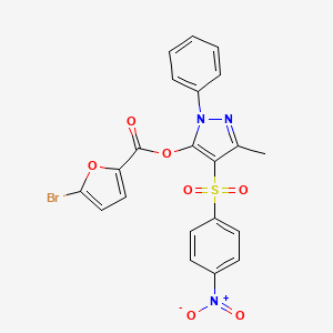 molecular formula C21H14BrN3O7S B2545950 3-methyl-4-((4-nitrophenyl)sulfonyl)-1-phenyl-1H-pyrazol-5-yl 5-bromofuran-2-carboxylate CAS No. 851093-61-3