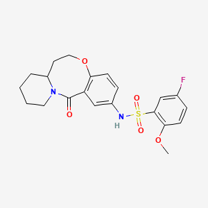 molecular formula C21H23FN2O5S B2545956 5-fluoro-2-methoxy-N-(13-oxo-6,7,7a,8,9,10,11,13-octahydrobenzo[b]pyrido[1,2-e][1,5]oxazocin-2-yl)benzenesulfonamide CAS No. 1226428-07-4