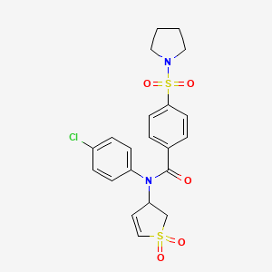 molecular formula C21H21ClN2O5S2 B2545967 N-(4-chlorophenyl)-N-(1,1-dioxido-2,3-dihydrothiophen-3-yl)-4-(pyrrolidin-1-ylsulfonyl)benzamide CAS No. 863007-42-5