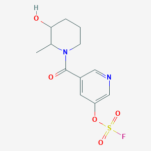 molecular formula C12H15FN2O5S B2545982 3-Fluorosulfonyloxy-5-(3-hydroxy-2-methylpiperidine-1-carbonyl)pyridine CAS No. 2418670-12-7