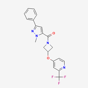 molecular formula C20H17F3N4O2 B2545983 (2-Methyl-5-phenylpyrazol-3-yl)-[3-[2-(trifluoromethyl)pyridin-4-yl]oxyazetidin-1-yl]methanone CAS No. 2380192-73-2