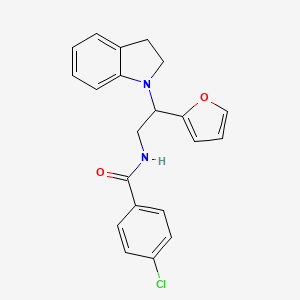 molecular formula C21H19ClN2O2 B2545986 4-chloro-N-(2-(furan-2-yl)-2-(indolin-1-yl)ethyl)benzamide CAS No. 898458-16-7