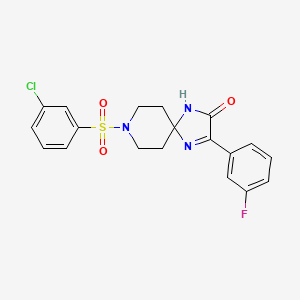 molecular formula C19H17ClFN3O3S B2545991 8-((3-Chlorophenyl)sulfonyl)-3-(3-fluorophenyl)-1,4,8-triazaspiro[4.5]dec-3-en-2-one CAS No. 1190005-46-9