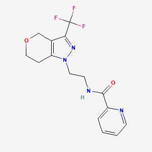 molecular formula C15H15F3N4O2 B2545993 N-(2-(3-(trifluoromethyl)-6,7-dihydropyrano[4,3-c]pyrazol-1(4H)-yl)ethyl)picolinamide CAS No. 1797261-52-9