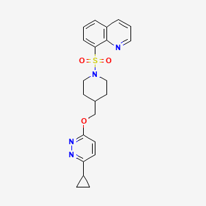 molecular formula C22H24N4O3S B2545996 8-[(4-{[(6-Cyclopropylpyridazin-3-yl)oxy]methyl}piperidin-1-yl)sulfonyl]quinoline CAS No. 2320544-33-8
