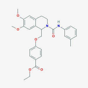 molecular formula C29H32N2O6 B2546002 Ethyl 4-((6,7-dimethoxy-2-(m-tolylcarbamoyl)-1,2,3,4-tetrahydroisoquinolin-1-yl)methoxy)benzoate CAS No. 449766-81-8