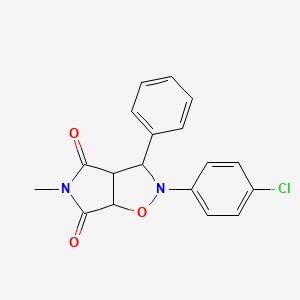 molecular formula C18H15ClN2O3 B2546003 2-(4-chlorophenyl)-5-methyl-3-phenyldihydro-2H-pyrrolo[3,4-d][1,2]oxazole-4,6(3H,5H)-dione CAS No. 1005161-06-7
