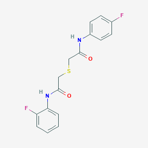 molecular formula C16H14F2N2O2S B254601 N-(2-fluorophenyl)-2-((2-((4-fluorophenyl)amino)-2-oxoethyl)thio)acetamide 