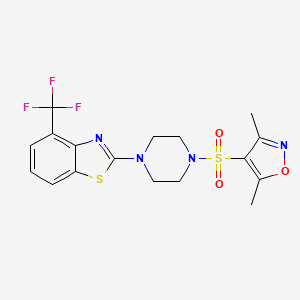 molecular formula C17H17F3N4O3S2 B2546013 3,5-二甲基-4-((4-(4-(三氟甲基)苯并[d]噻唑-2-基)哌嗪-1-基)磺酰基)异恶唑 CAS No. 1396874-45-5