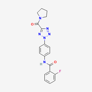 molecular formula C19H17FN6O2 B2546015 2-fluoro-N-(4-(5-(pyrrolidine-1-carbonyl)-2H-tetrazol-2-yl)phenyl)benzamide CAS No. 1396801-88-9