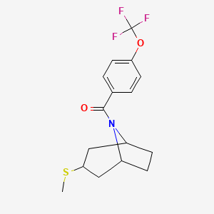 molecular formula C16H18F3NO2S B2546020 ((1R,5S)-3-(methylthio)-8-azabicyclo[3.2.1]octan-8-yl)(4-(trifluoromethoxy)phenyl)methanone CAS No. 1795191-65-9